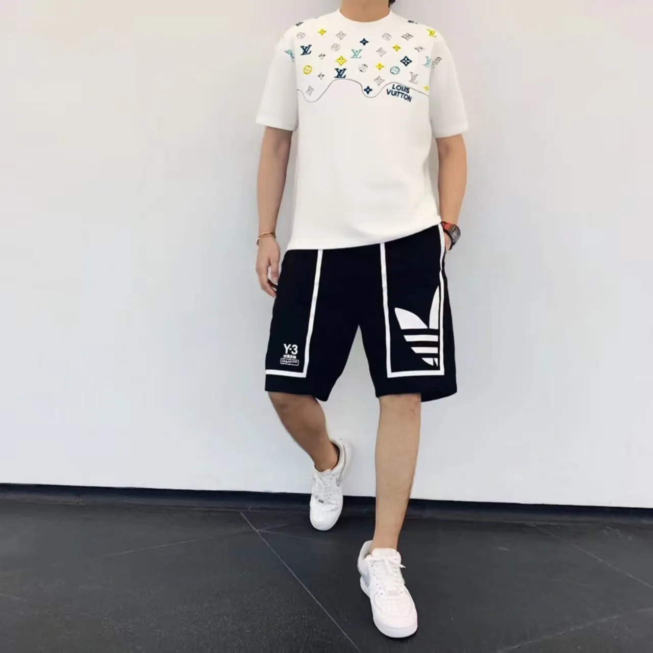 Louis Vuitton/Louis Vuitton 26ss wave pattern color block presbyopic embroidered short sleeves